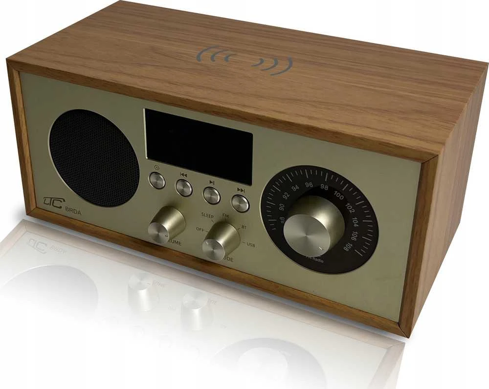 LTC Radio przenośne retro brda fm/bt/usb akum.2200mah,10w,ładowanie indukcyjne telefonu,jasny ruda/auksinė