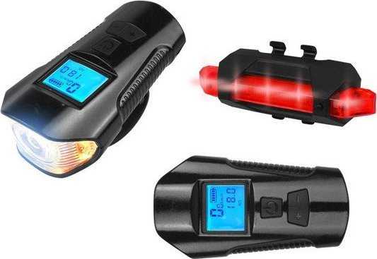 LTC PS Dviračių rinkinys su skaitikliu, 1 x LED SMD 10 W, 1000 lm + 5 x LED SMD 50 lm, 1200 / 300 mAh akumuliatorius, ragas, Micro USB.