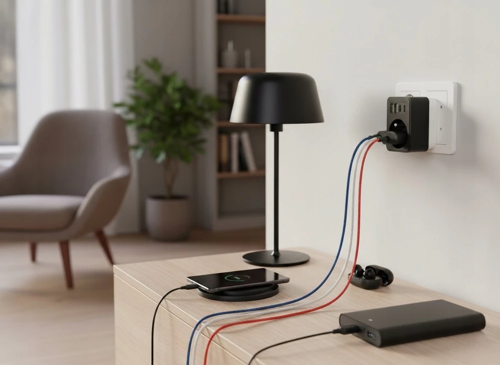 LTC Tinklo šakotuvas: 1 apvalus lizdas su įžeminimu + 2x USB + 2x USB-C, Juodas 2x2,4A