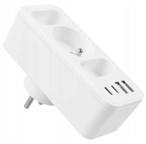 LTC Tinklo skirstytuvas: 1 apvalus lizdas su įž. + 2x plokščias lizdas + 2x USB + 2x USB-C 3,1A Baltas