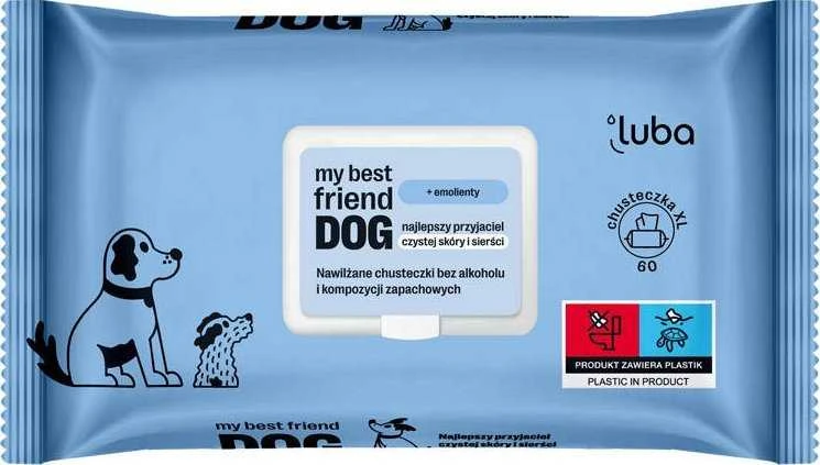 Luba mano geriausias draugas DOG drėgnos servetėlės odos ir kailio valymui ir apsaugai 60 vnt