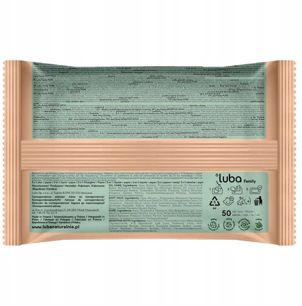 Luba Family Oil Care drėgnas tualetinis popierius, 50 vnt.