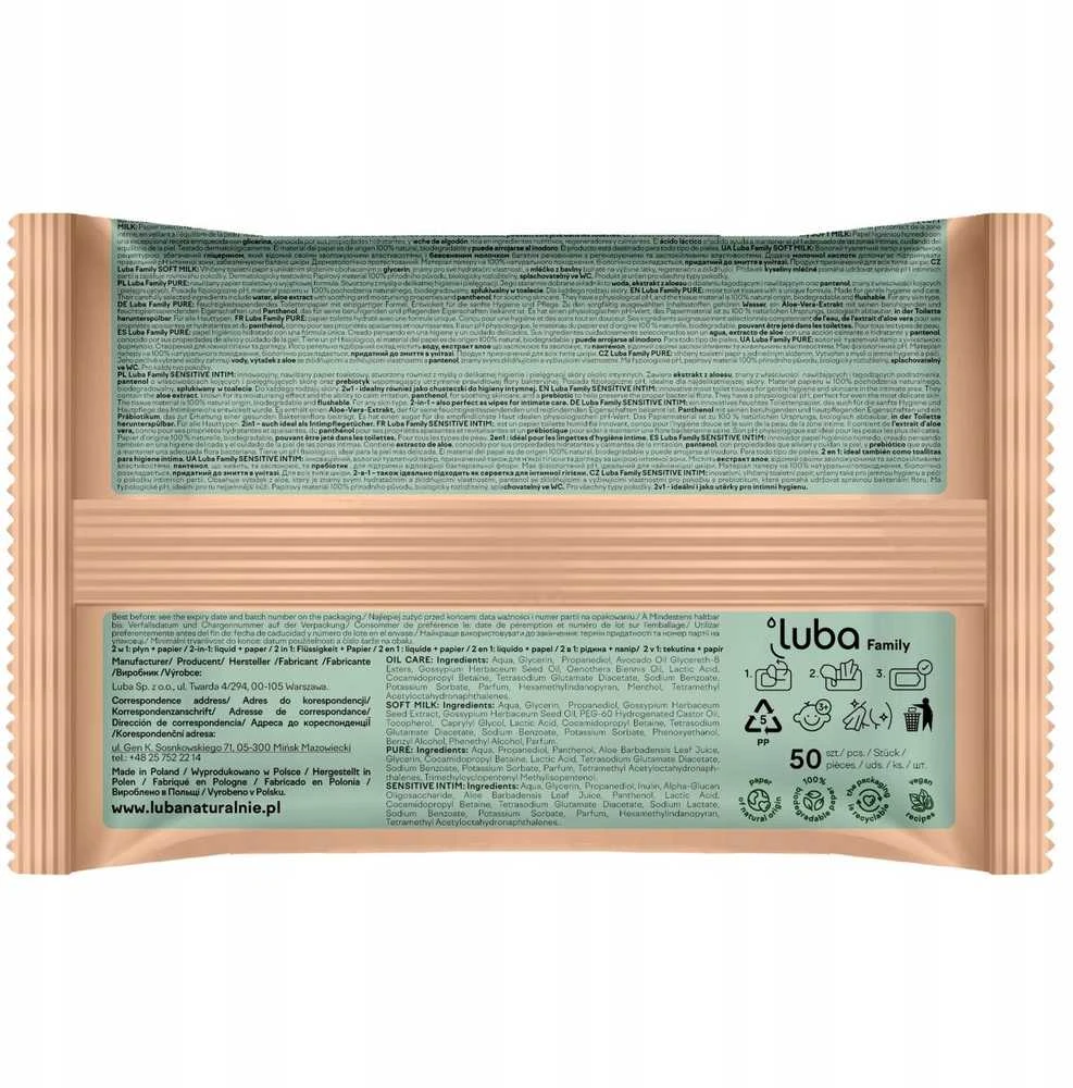 Luba Family Pure drėgnas tualetinis popierius, 50 vnt.