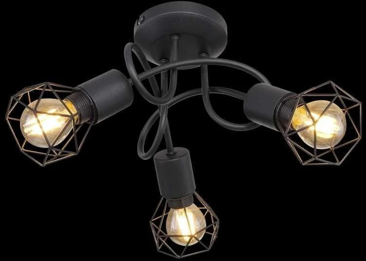 Globo Toys „Globo Wire“ lubinis šviestuvas XARA I 54802S-3D, pramoninė lubinė lempa, metalinė lubinė lempa su juodais strypais