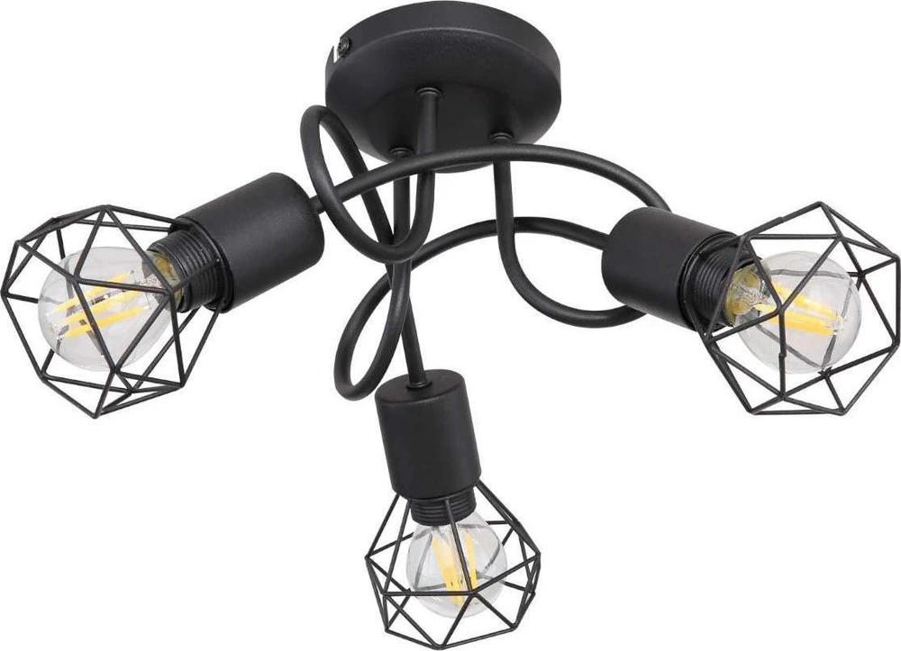Globo Toys „Globo Wire“ lubinis šviestuvas XARA I 54802S-3D, pramoninė lubinė lempa, metalinė lubinė lempa su juodais strypais