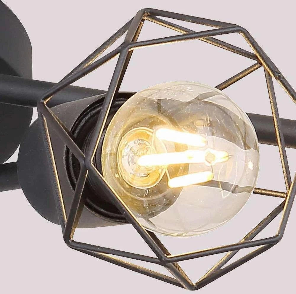 Globo Toys „Globo Wire“ lubinis šviestuvas XARA I 54802S-3D, pramoninė lubinė lempa, metalinė lubinė lempa su juodais strypais