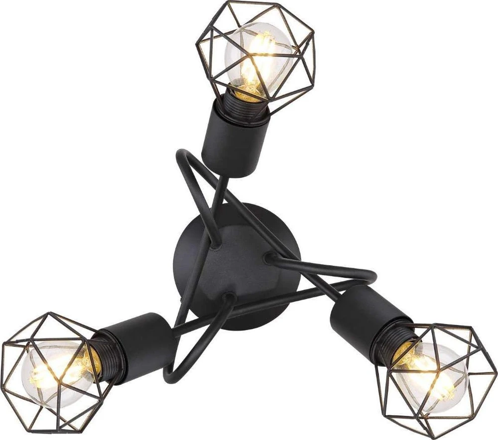 Globo Toys „Globo Wire“ lubinis šviestuvas XARA I 54802S-3D, pramoninė lubinė lempa, metalinė lubinė lempa su juodais strypais