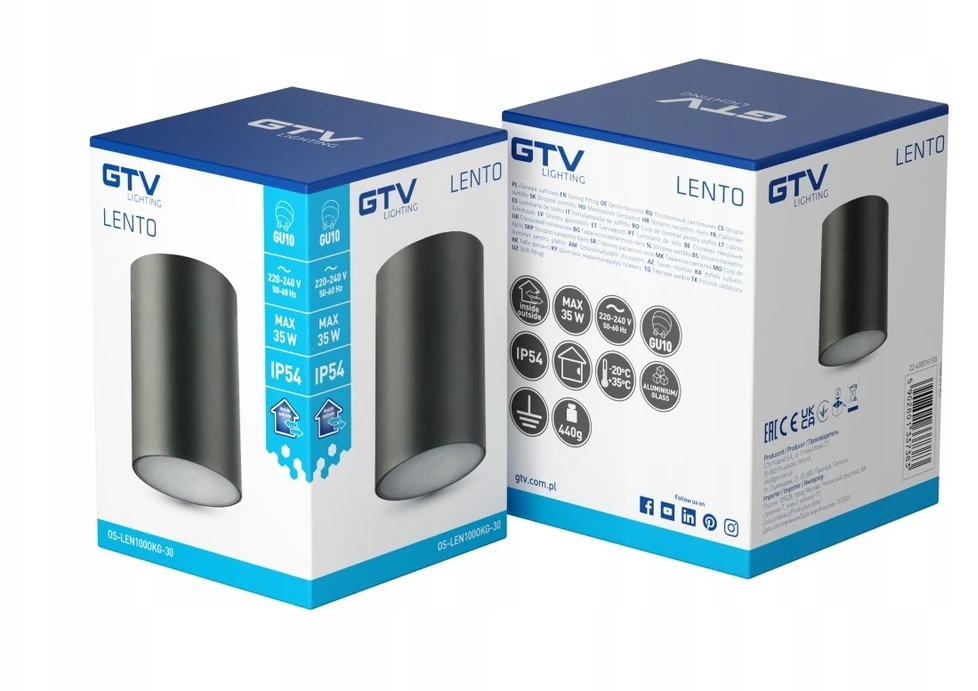 Lubinis šviestuvas GTV LENTO lubinis šviestuvas, aliuminis, 100x130, IP54, MAX.35W, apvalus, grafito spalvos