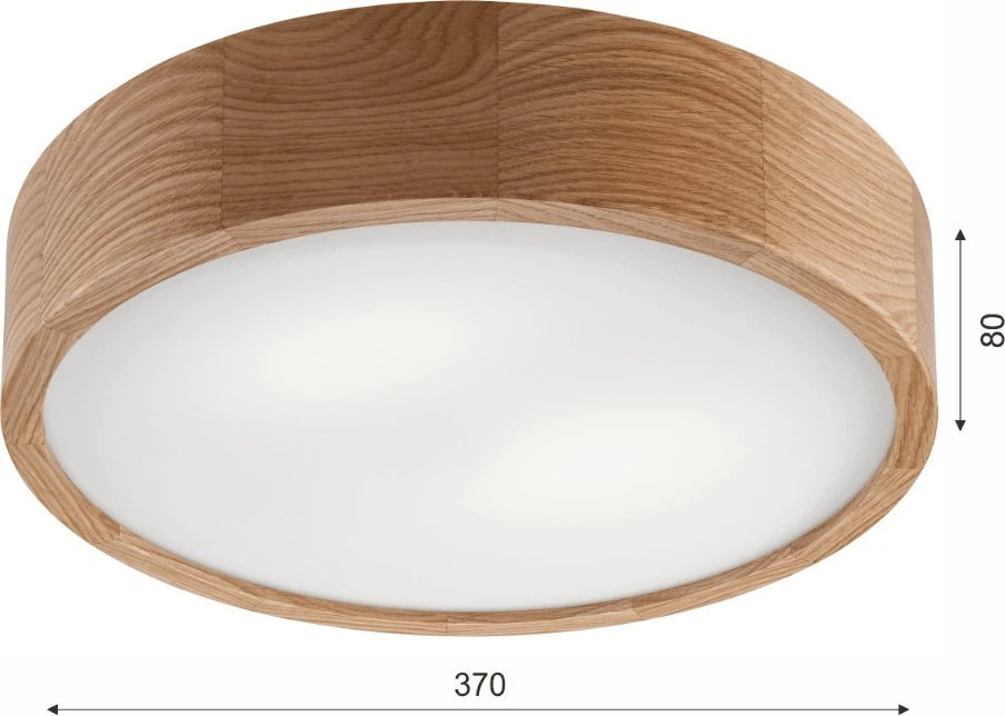 „Lamkur“ lubinis šviestuvas, medinis ąžuolinis lubinis šviestuvas, LED, 2 lempučių, apvalus, 38 cm