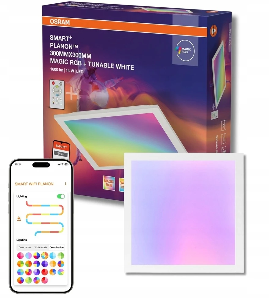 Osram 14W LED panelė SMART+ WIFI, balta, 2700/6500K/RGB, dimeriuojama, su baterija, 30x30cm