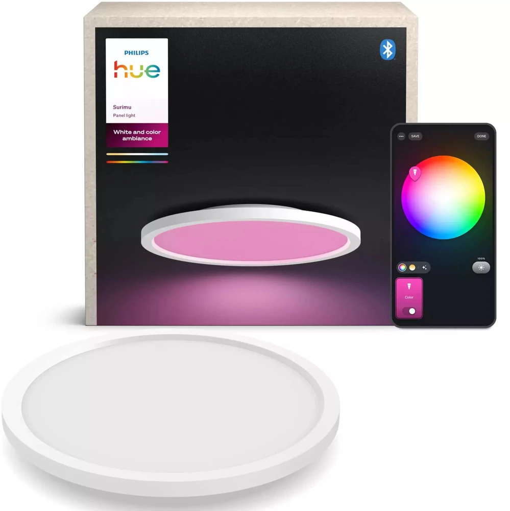 Lubinis šviestuvas „Philips Hue Surimu“ apvalus panelinis šviestuvas, 39,5 cm | „Bluetooth“, „Zigbee“