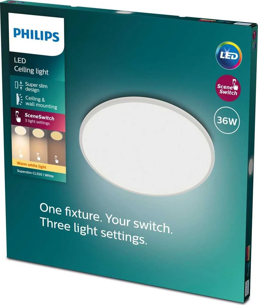 Lubinis šviestuvas Šviestuvas Philips Superslim, 36W, 2700°K, baltas