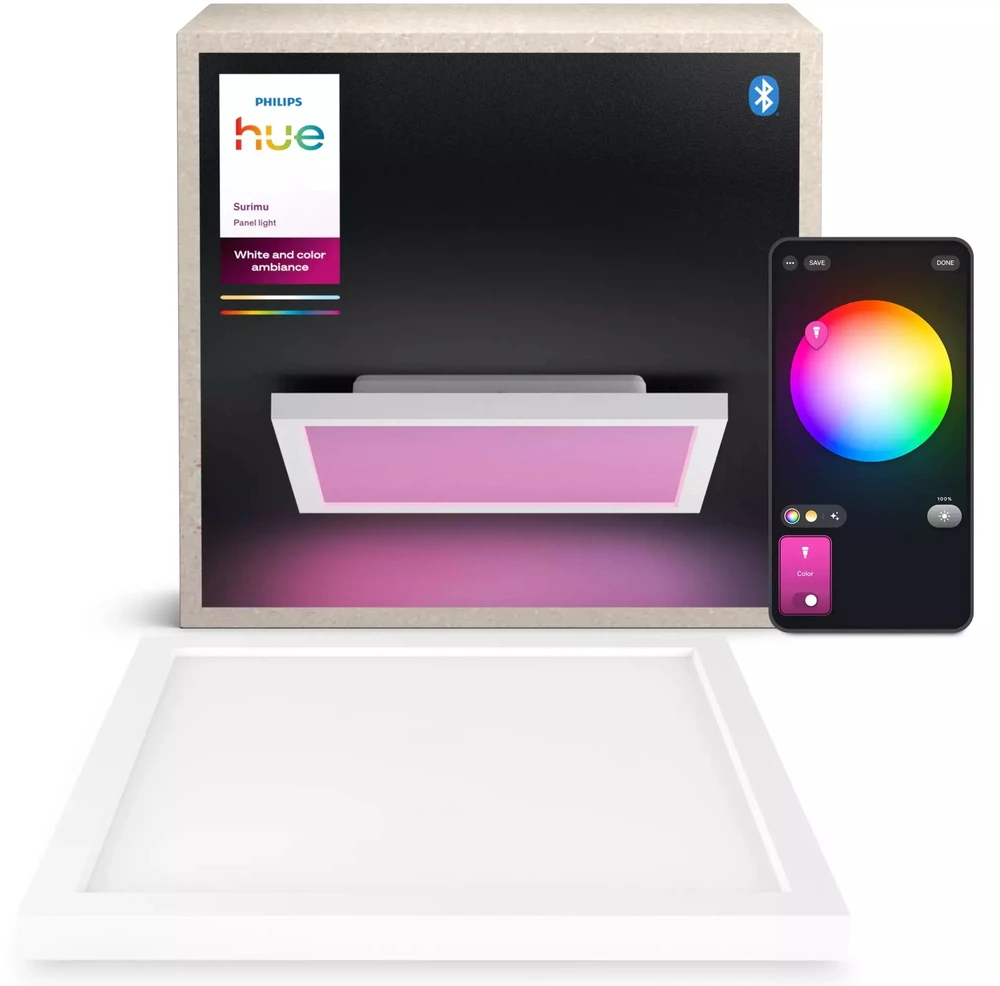 Lubinis šviestuvas „Philips Hue Surimu Panel Square Small“ | 2000–6500 K, „Hue Baltas“ ir „Color Ambiance“