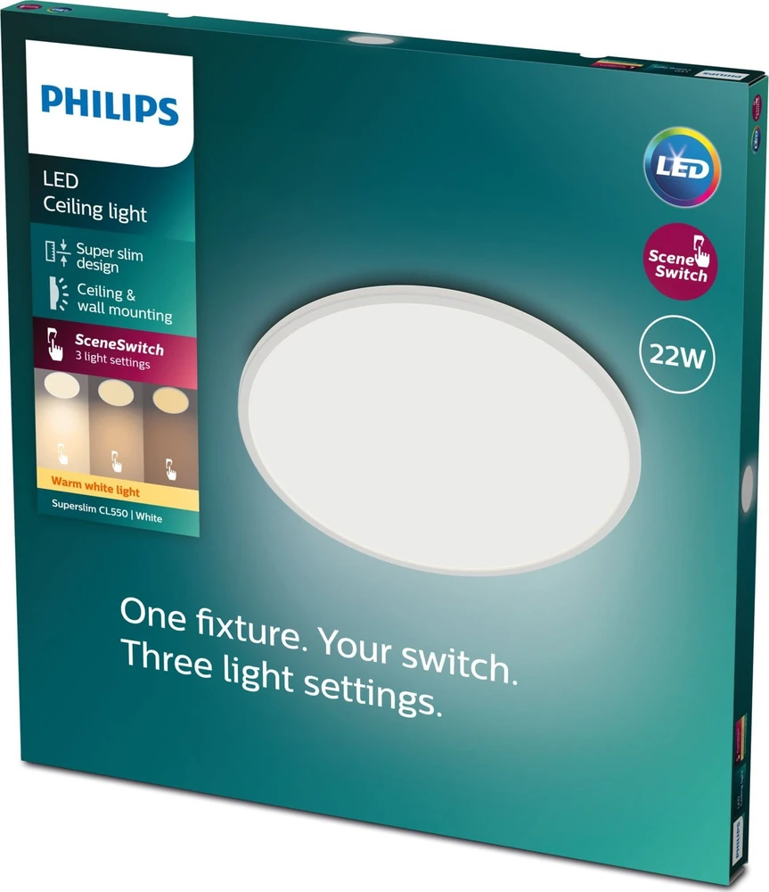„Philips Superslim“ lubinis šviestuvas 22 W LED 2700 K Balta IP20