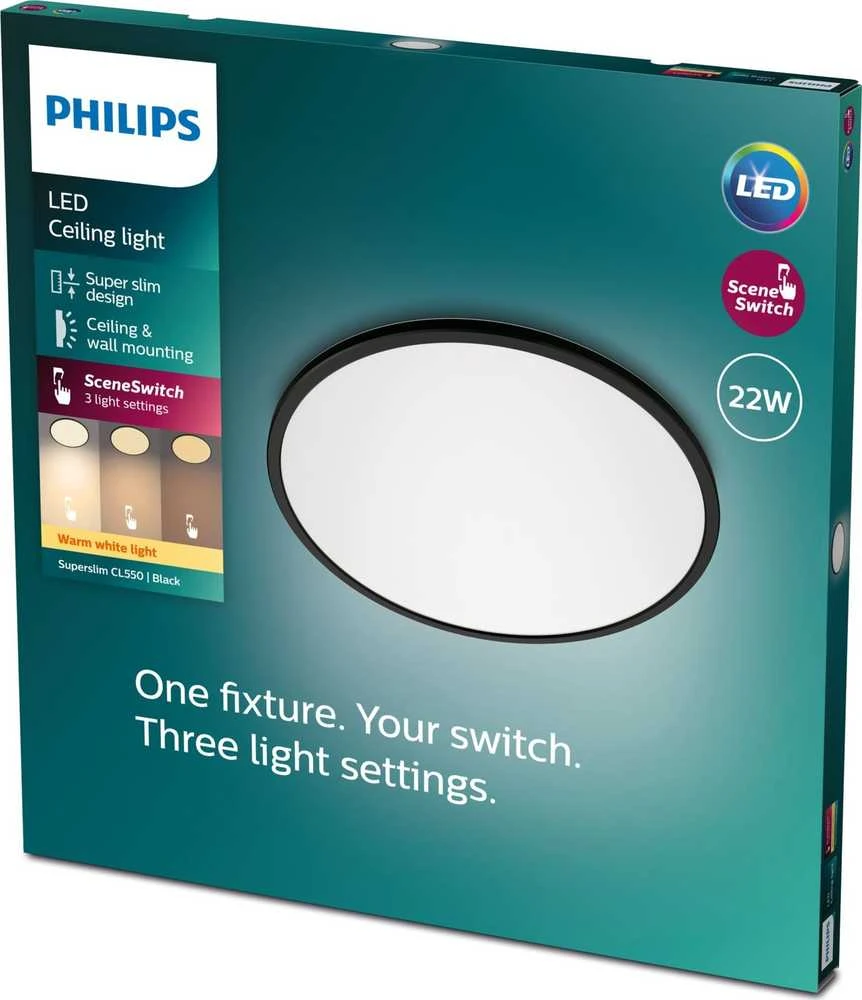 Lubinis šviestuvas SUPERSLIM CL550 SS RD 22W 27K B WV 06 | Philips