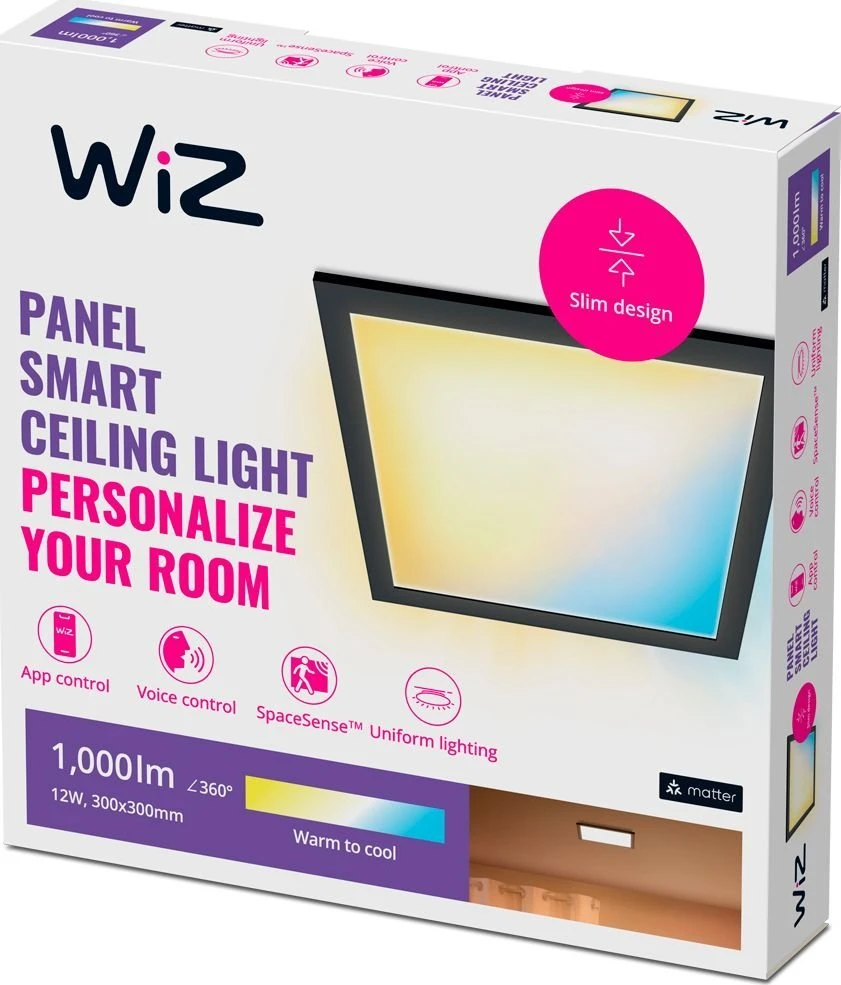 Lubinis šviestuvas WiZ panel TW,12W,2700-6500,IP20,juodas