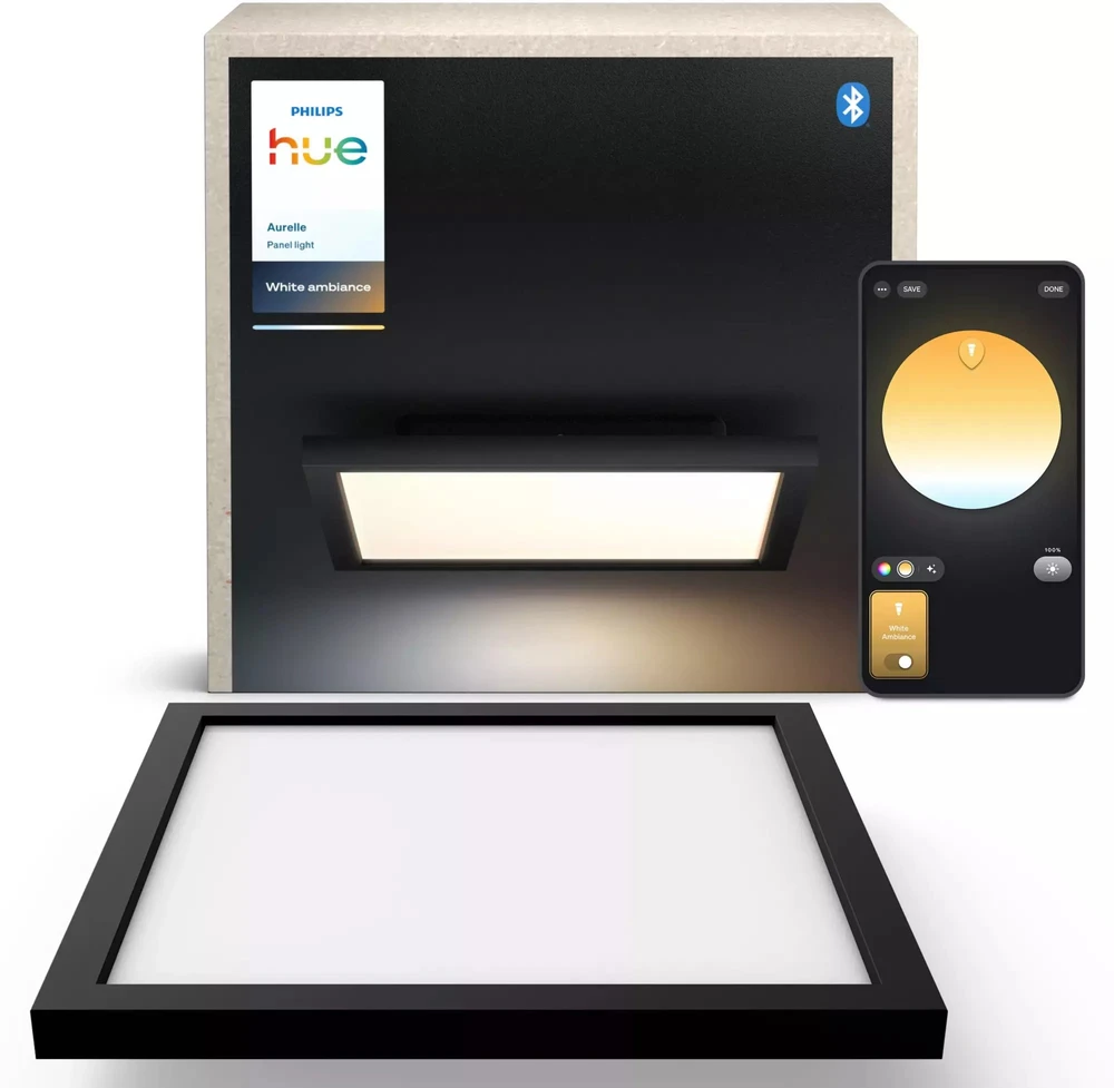 Lubinis šviestuvas Philips Hue Aurelle square panel light, Juodas | 2200-6500 Hue Baltas Ambiance