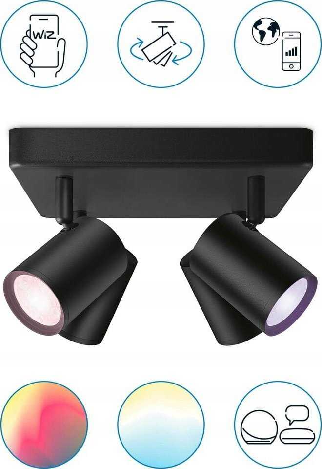 Lampa sufitowa Signify WiZ IMAGEO 4erSpots Deckenleu quadrat Tunable Baltas&Color Schw