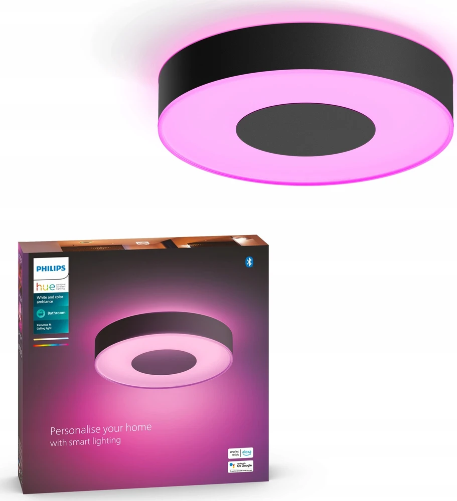 Philips Hue Baltas & Color Ambiance Xamento lubinis šviestuvas apvalus juodas • M
