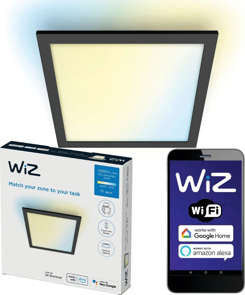 Lubinis šviestuvas WiZ panel TW,12W,2700-6500,IP20,juodas