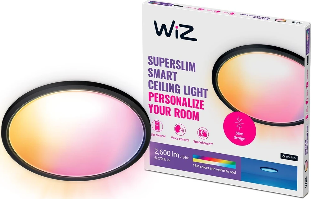 Lubinis šviestuvas WiZ Superslim RGB,22W,2700-6500 (RGB),IP20,juodas