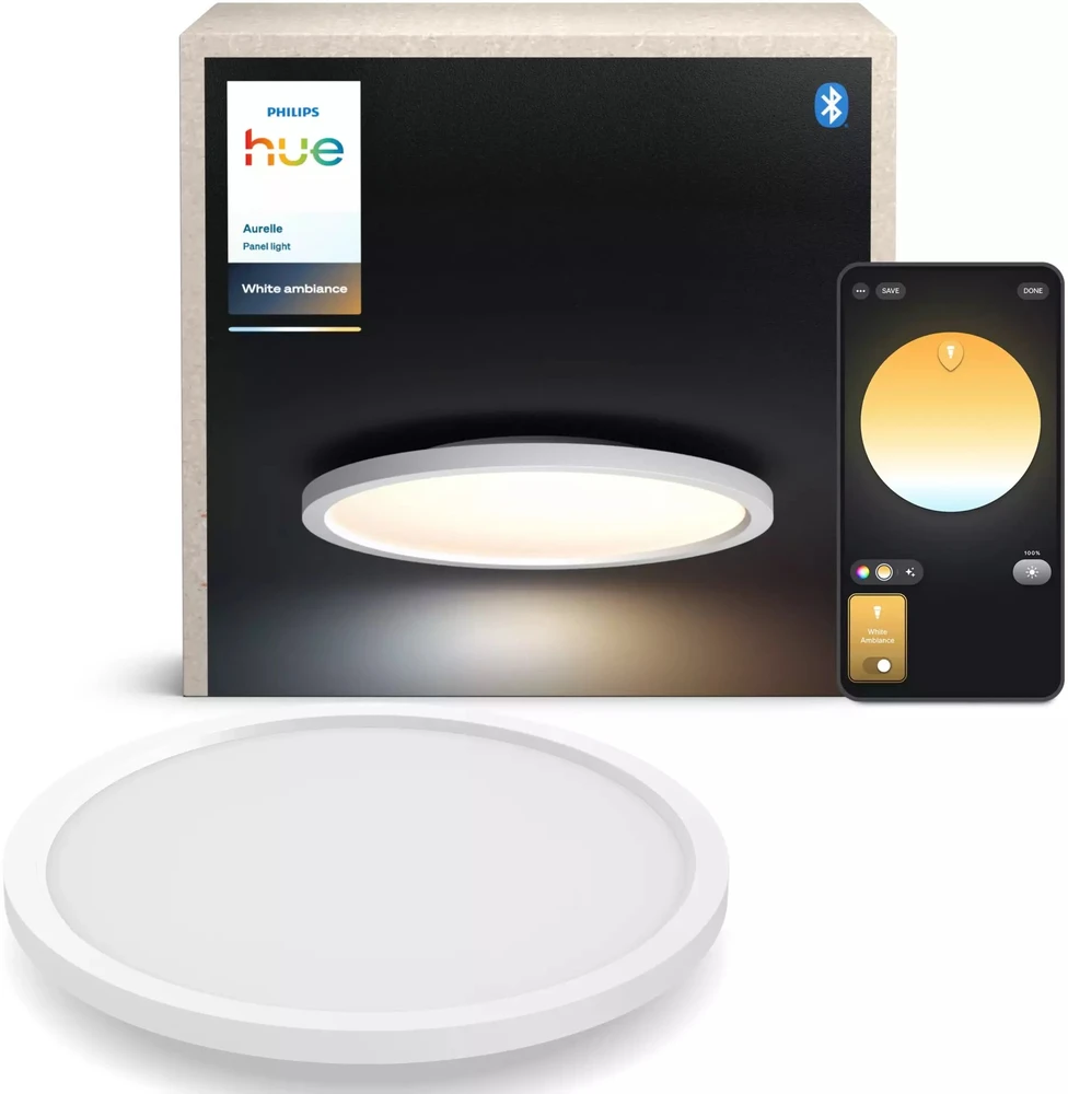 Lubinis šviestuvas „Philips Hue Aurelle“ aplink panelinį šviestuvą, „Baltas“ | 2200–6500 „Hue Baltas Ambiance“