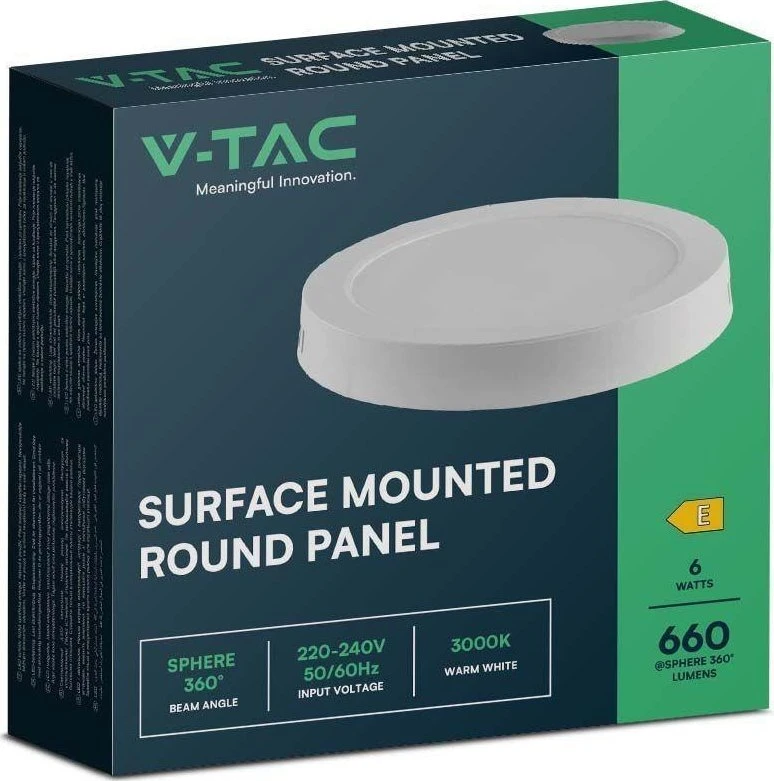 V-tac 6W LED paviršinė panelė, balta, 4000K