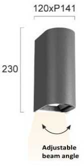 Sieninis šviestuvas Viokef 20W LED sieninis fasado šviestuvas AZORES, tamsiai pilkas, 3000/4000/6500K, IP65, 4310001