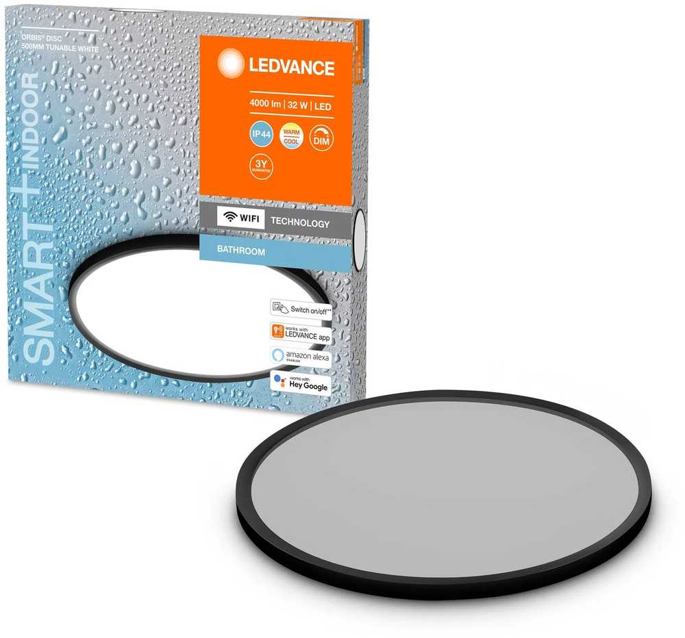 Osram 32W paviršinis vonios šviestuvas, juodas, 3000-6500K, išmanus+WiFi valdymas