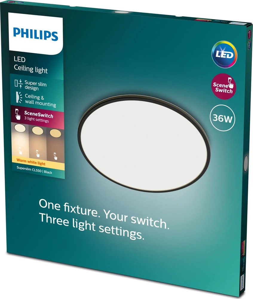 Lubinis šviestuvas Šviestuvas Philips Superslim, 36W, 2700°K, juodas