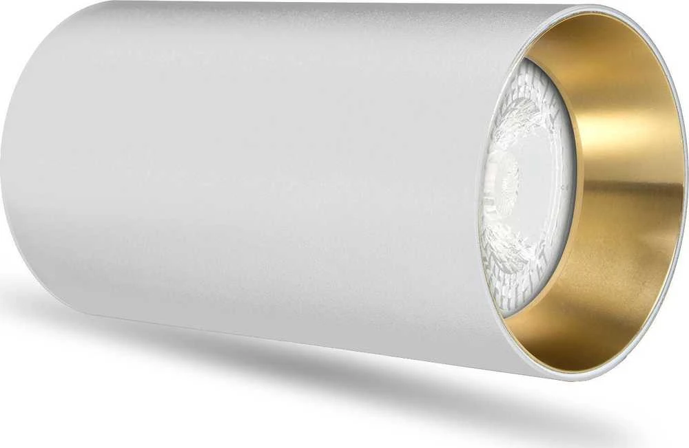 Lubinis šviestuvas Oprawa „Maclean“ paviršinio montavimo/vamzdinis šviestuvas, prožektorius, apvalus, aliuminis, GU10, 55x100 mm, baltas/auksinis, MCE458 W/G