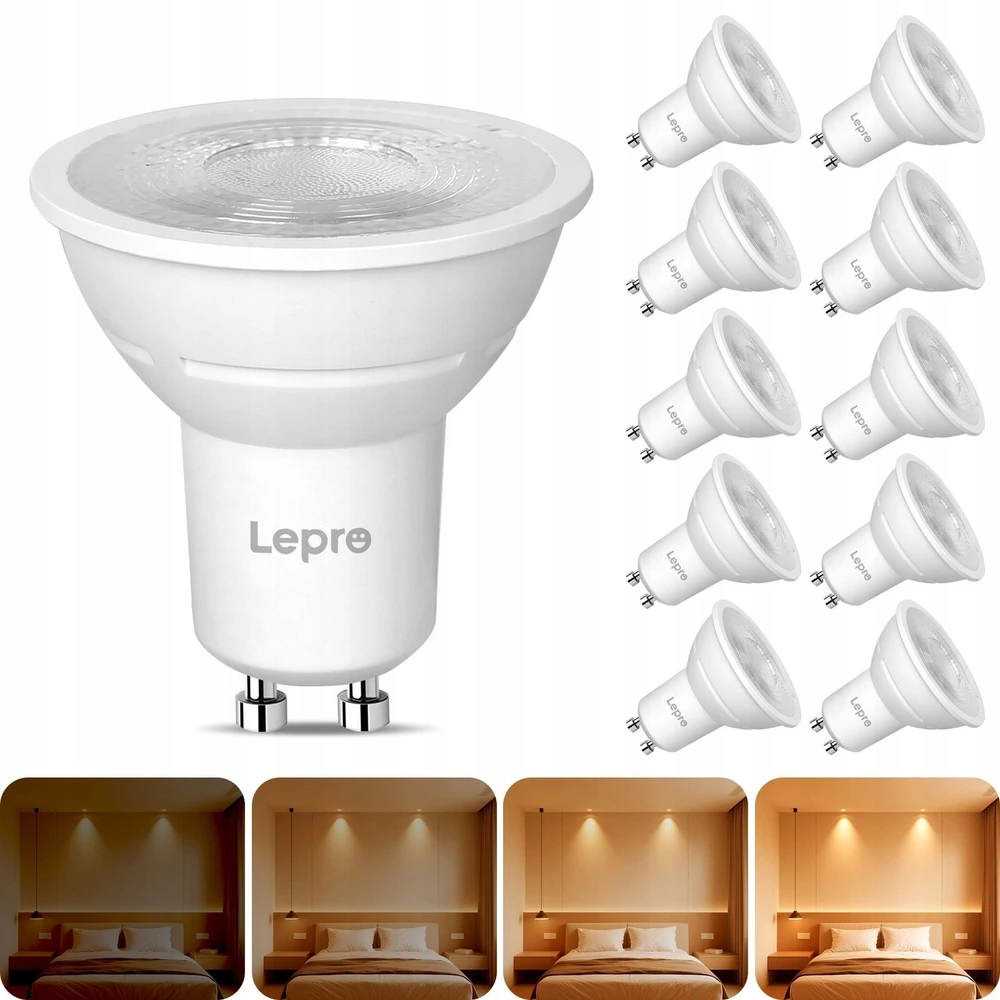 LEPRO 200084-WW-EU-10 GU10 reguliuojamo ryškumo LED lemputė, 4,5 W, 345 lm, 2700 K, 38°, 10 vnt. paketas