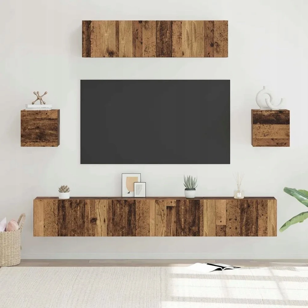TV staliukas TV spintelių komplektas 7 vnt. Senovinis medis Apdirbta mediena