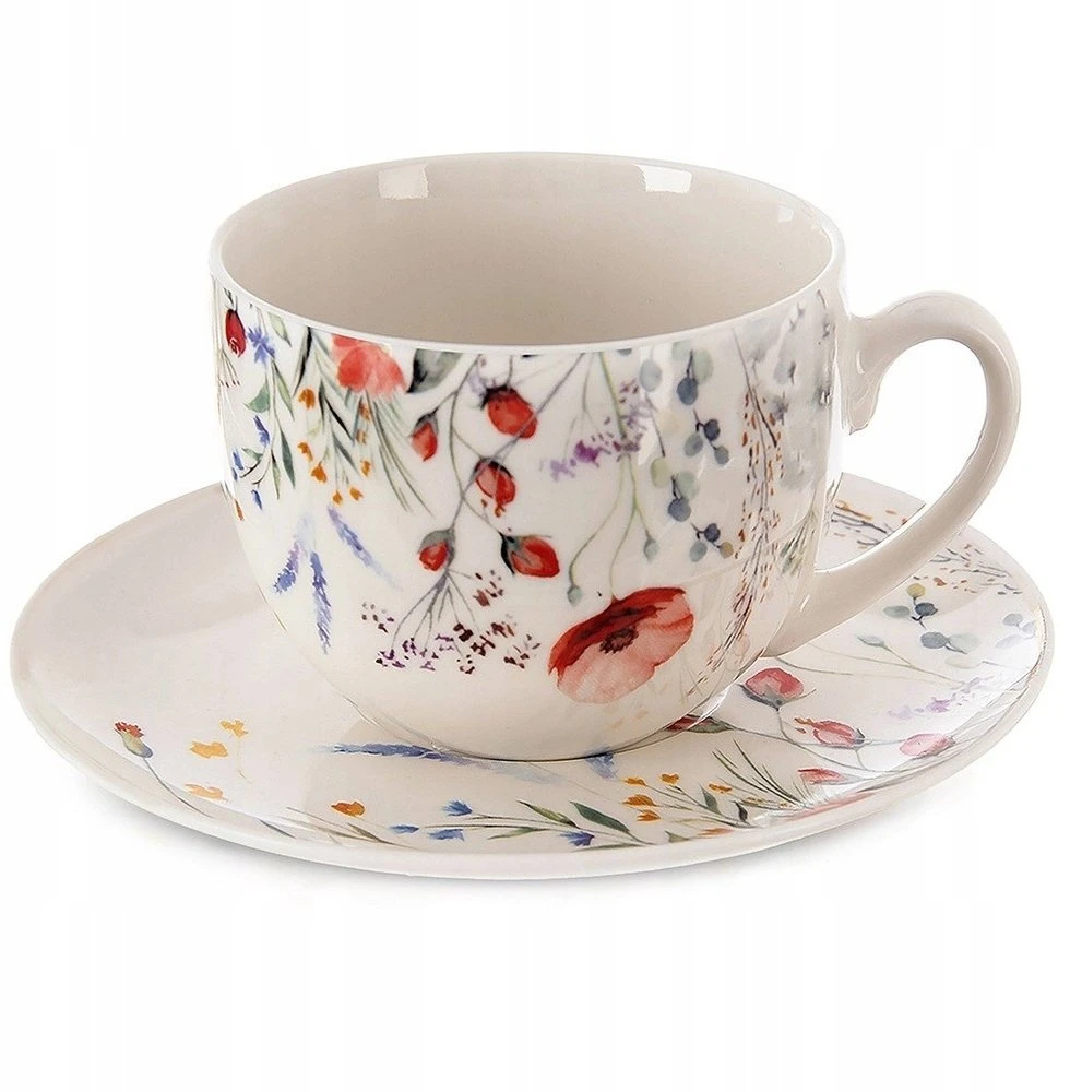 Lumarko Siaki Kolekcija Puodelis su lėkštute, 260 ml, Balta, Poppy Flowers