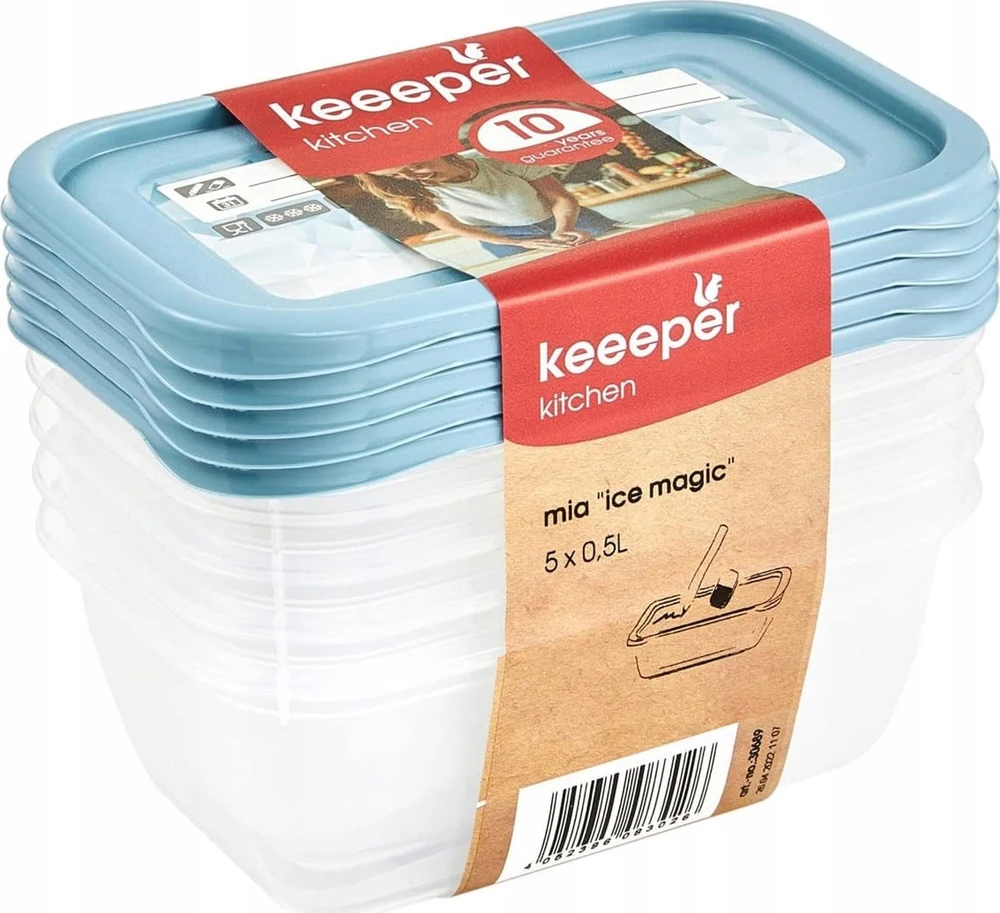 Keeeper „Mia magic ice“ rinkinys iš 5 indelių, 5 x 0,5 l, su daugkartinio naudojimo etikete
