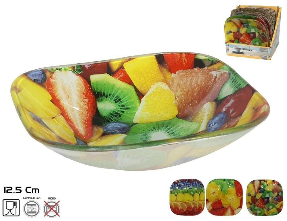 Kvadratinis stiklinis dubuo, 3 dizainai, 3 x 12,5 x 12,5 cm, KITCHEN&GO