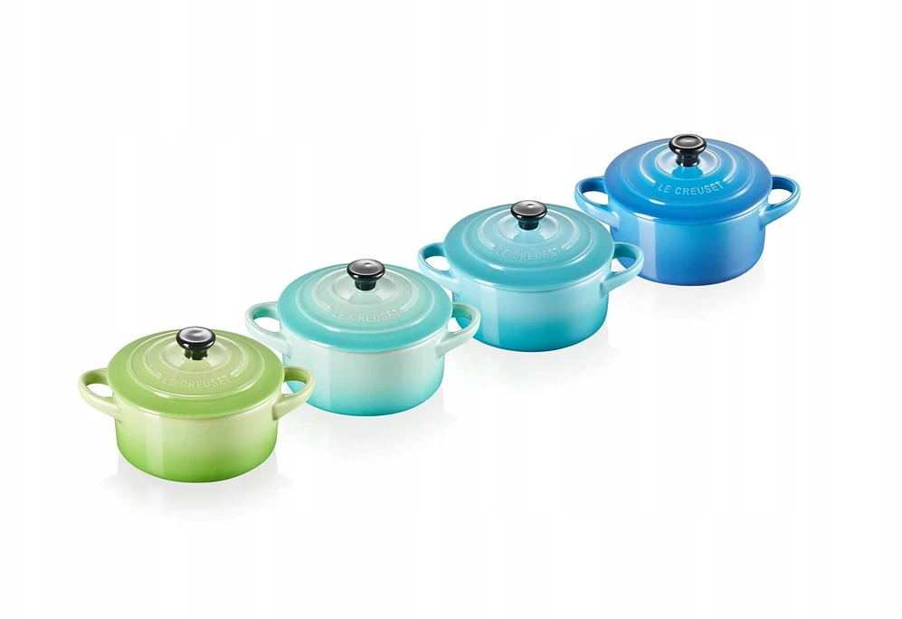 Lumarko Le Creuset keramikos rinkinys (4 maži puodai, 10x5 cm), vandenyno spalvos