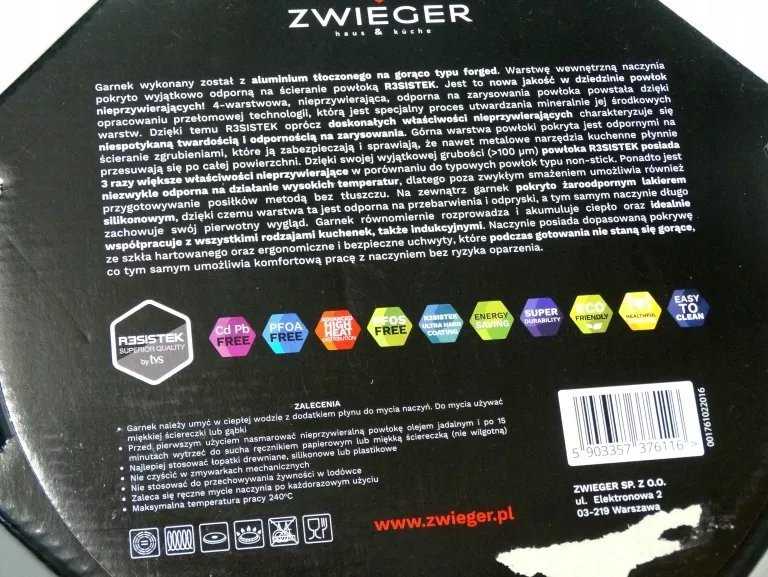 ZWIEGER ALIUMININIS PUODAS NEPRIKLANTAS INDUKCINIS SENSA THERMO 7,7L 28cm