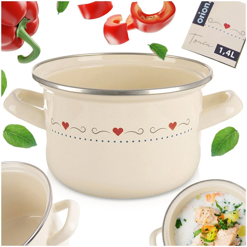 Orion Katinimo katilas 16 cm, 1,4 l - Emaliuotas kremas - Universalus