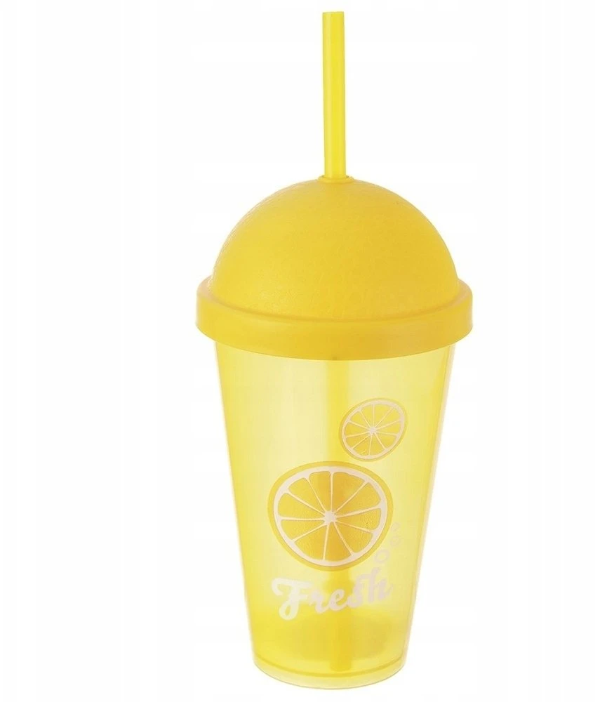 Lumarko Orion Gėrimų puodelis su dangteliu ir šiaudeliu 450 ml, geltonas
