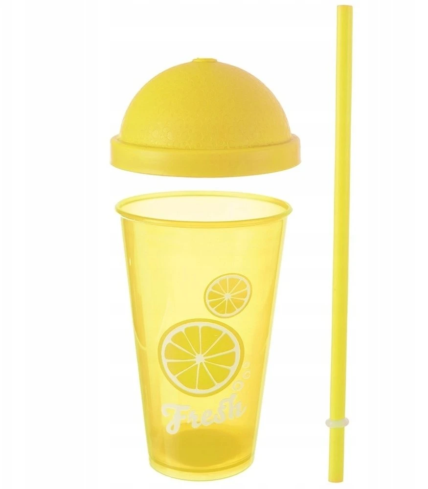 Lumarko Orion Gėrimų puodelis su dangteliu ir šiaudeliu 450 ml, geltonas