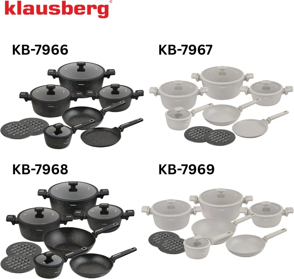 Lumarko Rinkinys 12 dalių virtuvės reikmenų rinkinys su vok keptuve, iš lieto aliuminio, nelimpanti danga, smėlio spalvos, Klausberg, kb-7969