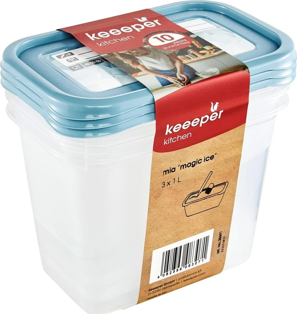 Keeeper „Mia magic ice“ rinkinys iš 3 indelių, 3 x 1 l, su daugkartinio naudojimo etikete