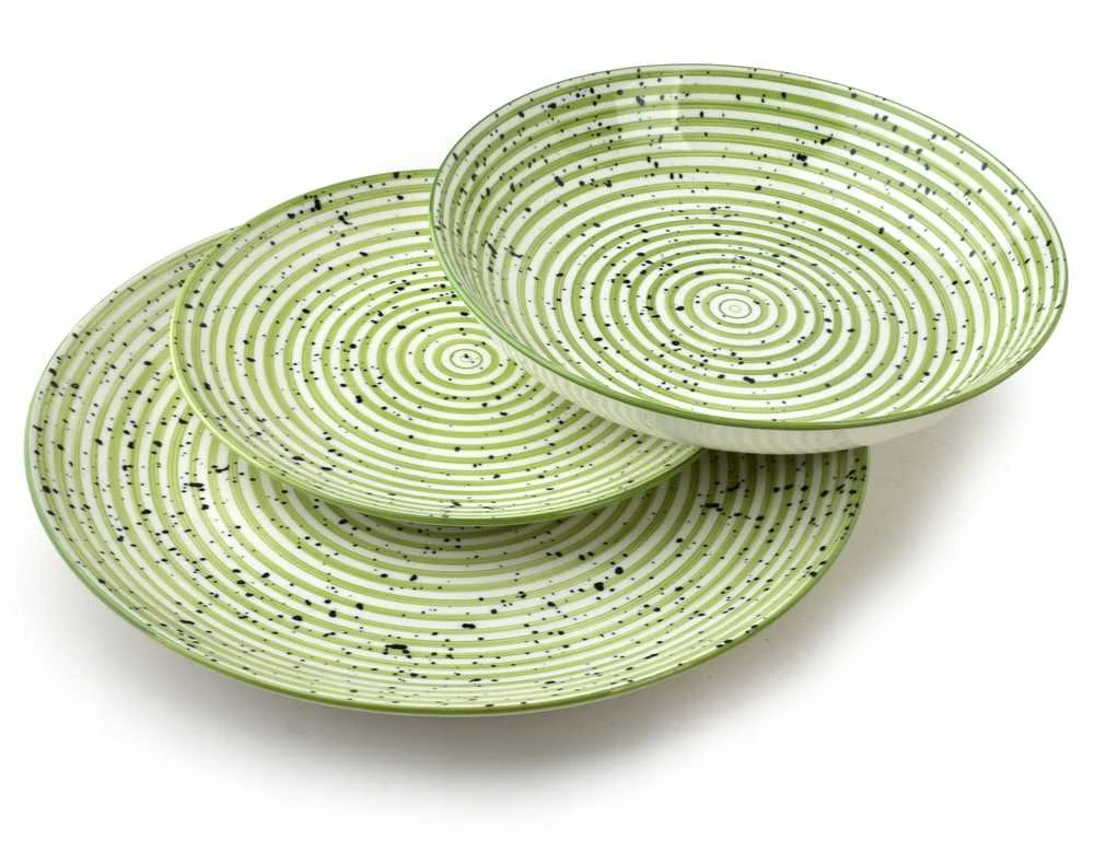 Lumarko Affek Design STRIPES Žalias pietų rinkinys 18 dalių. 27/19/20 cm dubenėliai, 550 ml