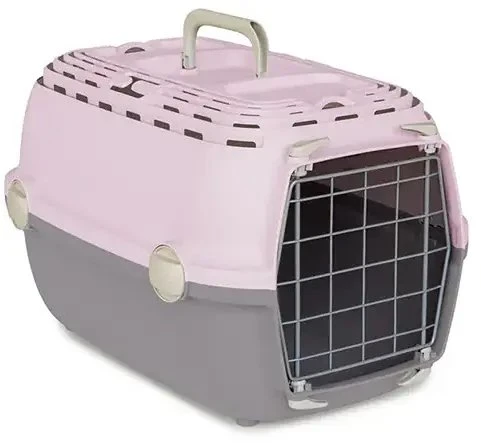 Stefanplast Transport cage Horizon 1 with metal door 48x32x30cm pink/pilkas