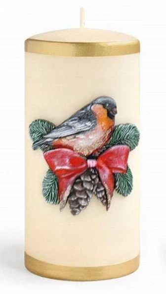 Mondex Žvakė WINTER BIRD, didelis cilindras, 7x17,5 cm, kreminis parafinas