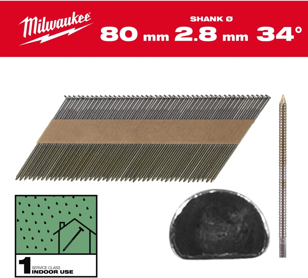 Lun Fix MILWAUKEE VINYS 34° ŽIEDINĖS APVALIA GALVUTE ŠVIESIOS 80mm /2200vnt. SKIRTOS M18FFN