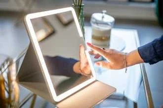 Makiažo veidrodis su LED apšvietimu Humanas HS-ML02 (Rožinis)