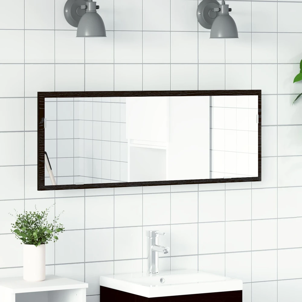 LED vonios veidrodis Juodas ąžuolas 100 x 8,5 x 37 cm Stiklas