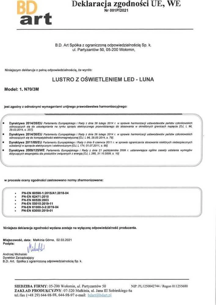 Masterjero BD meno veidrodis Luna apvalus vonios veidrodis su LED apšvietimu, 70 cm skersmens